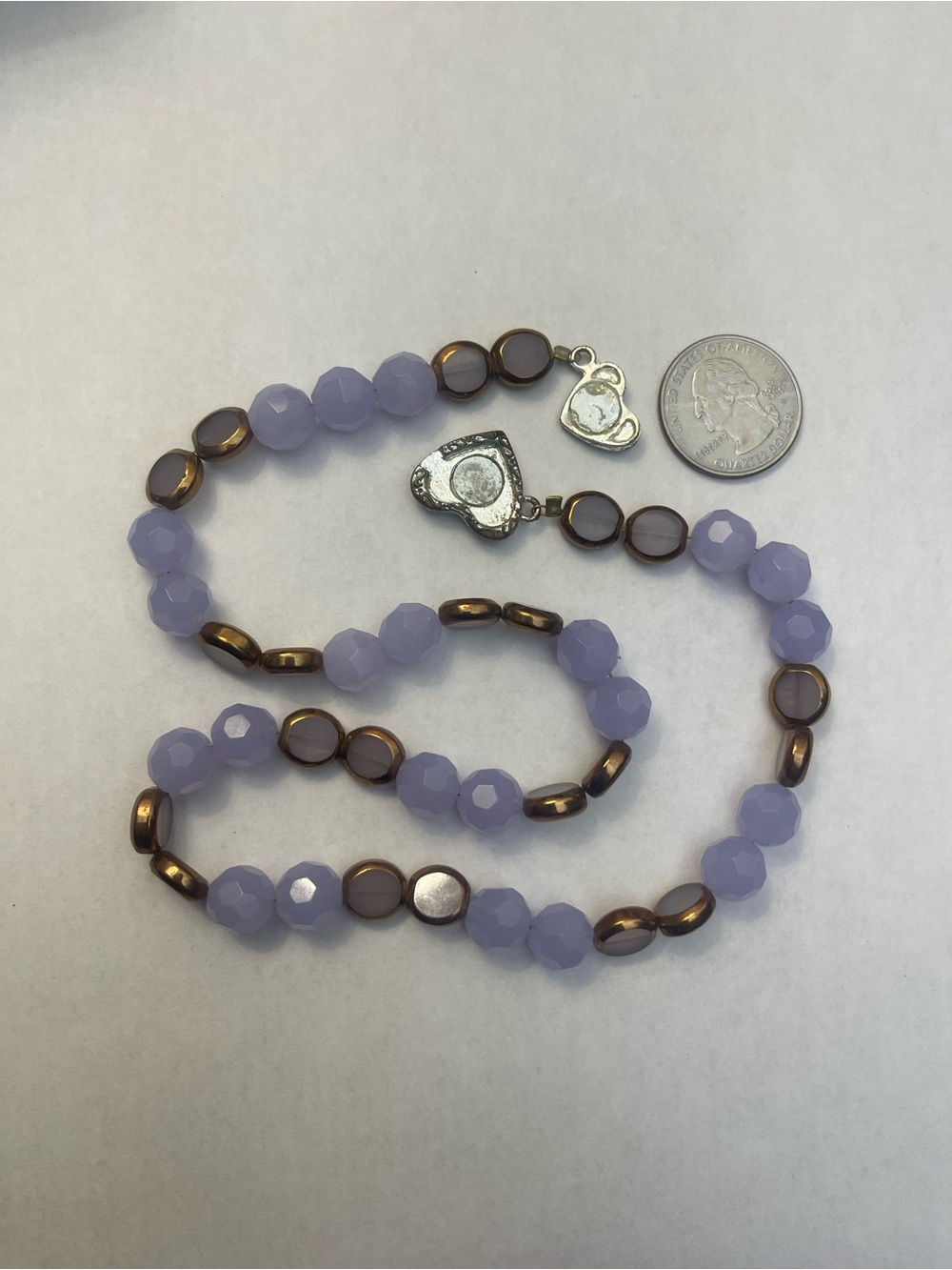 Lavender Bead Necklace with Bronze Accents